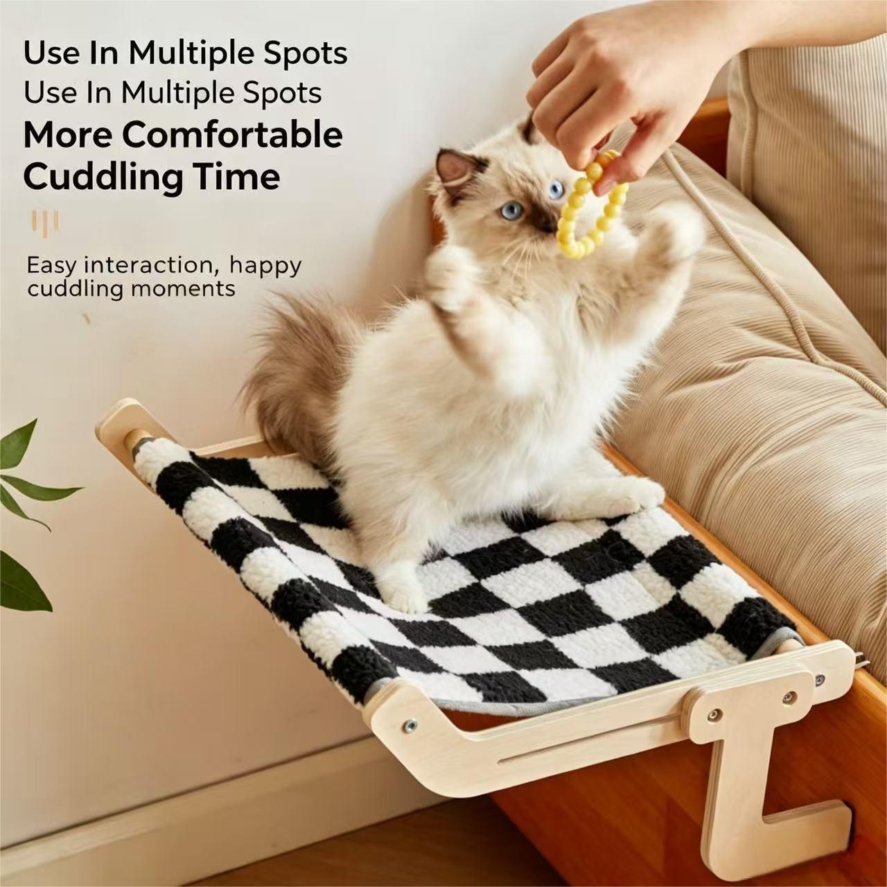 Cat Window Perch - Регулируемая деревянная подвесная лежанка-гамак для кошек